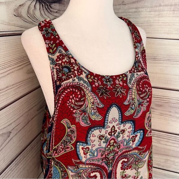 Patrons of Peace Red & Navy Patterned Layered Split Back Tank Top - Picture 2 of 6
